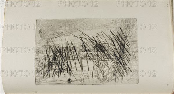 Landscape with Fisherman, 1861, James McNeill Whistler, American, 1834-1903, United States, Etching and drypoint with foul biting, scraping and burnishing, with drypoint cancellation, in black ink on ivory laid paper, 152 x 227 mm (plate), 240 x 377 mm (sheet, sight, bound)
