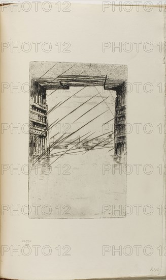 Under Old Battersea Bridge, 1876/78, James McNeill Whistler, American, 1834-1903, United States, Etching, drypoint and open bite, with foul biting, with drypoint cancellation, in black ink on ivory laid paper, 214 x 138 mm (plate), 379 x 240 mm (sheet, sight, bound)