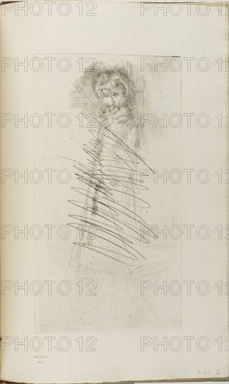 Girl Standing, 1875, James McNeill Whistler, American, 1834-1903, United States, Drypoint with foul biting, with drypoint cancellation, in black ink on ivory laid paper, 277 x 152 mm (plate), 380 x 240 mm (sheet, sight, bound)