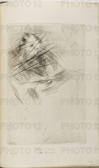 A Man Reading, 1873/77, James McNeill Whistler, American, 1834-1903, United States, Drypoint with foul biting, with drypoint cancellation, in black ink on ivory laid paper, 278 x 189 mm (plate), 379 x 243 mm (sheet, sight, bound)