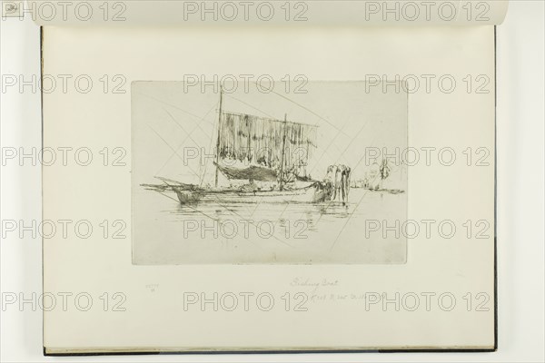 The Fishing Boat, 1879/80, James McNeill Whistler, American, 1834-1903, United States, Etching and drypoint with foul biting, with drypoint cancellation, in black ink on ivory laid paper, 155 x 233 mm (plate), 275 x 380 mm (sheet, sight, bound)