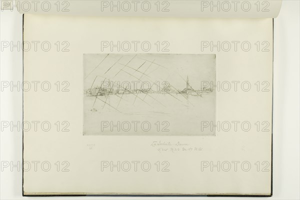 La Salute: Dawn, 1879/80, James McNeill Whistler, American, 1834-1903, United States, Etching and drypoint with foul biting, with drypoint cancellation, in black ink on ivory laid paper, 125 x 203 mm (plate), 275 x 380 mm (sheet, sight, bound)