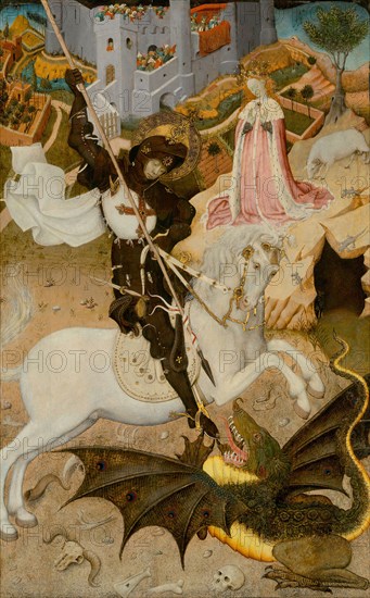 Saint George and the Dragon, 1434/35, Bernat Martorell, Spanish, about 1400–1452, Spain, Tempera on panel, 155.6 × 98.1 cm (61 1/4 × 38 5/8 in.)