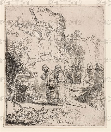 Christ Carried to the Tomb, c. 1645, Rembrandt van Rijn, Dutch, 1606-1669, Holland, Etching and drypoint on white laid paper, 129 x 107 mm (image/plate), 133 x 113 mm (sheet)