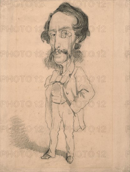 Caricature of Mario Uchard, c. 1858, Claude Monet (French, 1840–1926), after Etienne Carjat (French, 1828–1906), France, Graphite with touches of erasure and stumping on tan wove paper, 320 × 245 mm