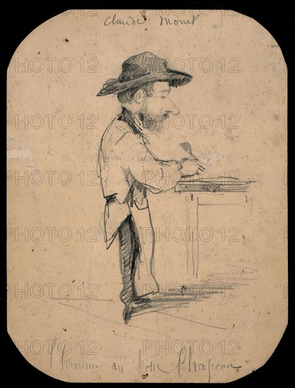 Caricature of a Man in the Small Hat, 1855/56, Claude Monet, French, 1840-1926, France, Graphite on commercially prepared cream wove card (discolored to tan), 198 × 149 mm