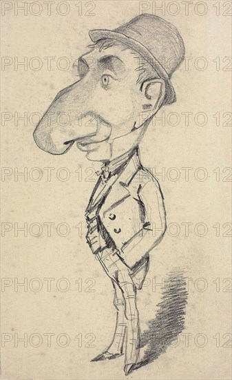 Caricature of a Man with a Large Nose, 1855/56, Claude Monet, French, 1840-1926, France, Graphite on greenish-gray wove paper, 248 × 152 mm