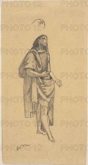 Saint John the Baptist, with Sketch of Head, n.d., Odilon Redon (French, 1840-1916), after Raffaello Sanzio, called Raphael (Italian, 1483-1520), Italy, Graphite on tan wove paper, 159 x 83 mm