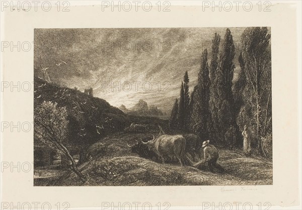 The Early Ploughman, c. 1861, Samuel Palmer, English, 1805-1881, England, Etching on paper, 131 × 198 mm (image), 168 × 244 mm (sheet)