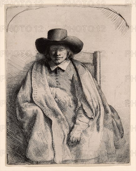 Clement de Jonghe, Printseller, 1651, Rembrandt van Rijn, Dutch, 1606-1669, Holland, Etching and drypoint in black on buff laid paper, 208 x 261 mm (image/plate), 212 x 165 mm (sheet)