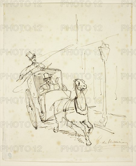 Whistler in a Hansom Cab, n.d., George Louis Pamella Busson Dumaurier, French, 1834-1896, France, Pen and ink on paper, 220 × 185 mm