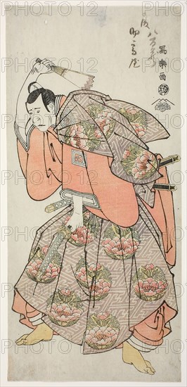 The Actor Ichikawa Yaozo III as Saeki Kurando Tsunenori (Sandai-me Ichikawa Yaozo no Saeki Kurando Tsunenori), 1794, (Kansei 6), Toshusai Sharaku ??? ??, Japanese, active 1794-95, Japan, Color woodblock print, hosoban, nishiki-e, 32.6 x 15.2 cm
