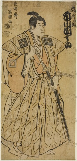 The actor Ichikawa Danjuro VI as Fuwa no Bansaku, 1794, Toshusai Sharaku ??? ??, Japanese, active 1794-95, Japan, Color woodblock print, hosoban, 31.0 x 14.4 cm