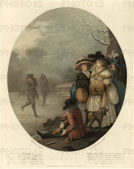 January, April 4, 1788, William Nelson Gardiner, Irish, 1766-1814, Ireland, Color stipple engraving on paper, 310 x 257 mm (image), 350 x 279 mm (sheet)
