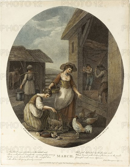 March, August 20, 1793, Francesco Bartolozzi (Italian, 1727-1815), after William Hamilton (English, 1751-1801), published by John and Josiah Boydell (English, 18th century), Italy, Color stipple engraving on paper, 304 x 253 mm (image), 353 x 277 mm (sheet)