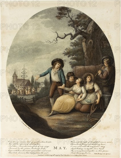 May, August 30, 1793, Francesco Bartolozzi (Italian, 1727-1815), after William Hamilton (English, 1751-1801), published by John and Josiah Boydell (English, 18th century), Italy, Color stipple engraving on paper, 306 x 250 mm (image), 355 x 275 mm (sheet), Apollo and Marsyas, 1888, Hans Thoma, German, 1839–1924, Oil on board, 101 × 73.5 cm (39 3/4 × 28 7/8 in.)