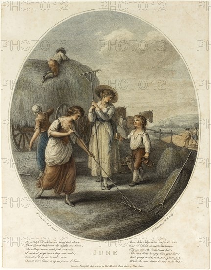 June, July 10, 1789, Francesco Bartolozzi (Italian, 1727-1815), after William Hamilton (English, 1751-1801), published by John and Josiah Boydell (English, 18th century), Italy, Color stipple engraving on paper, 307 x 254 mm