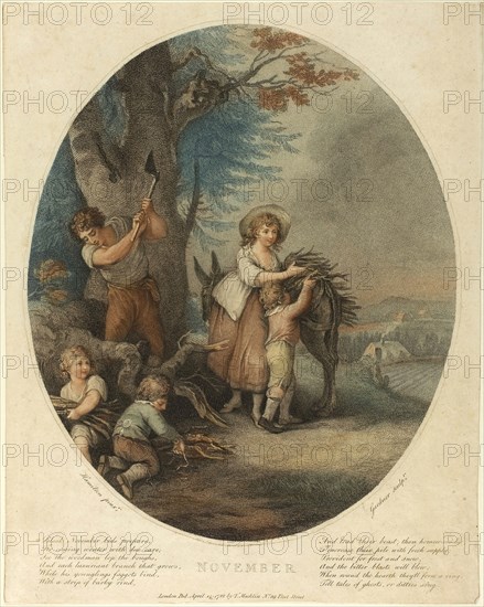 November, April 14, 1788, William Nelson Gardiner (Irish, 1766-1814), after William Hamilton (English, 1751-1801), Ireland, Color stipple engraving on paper, 311 x 259 mm (image), 352 x 282 mm (sheet)