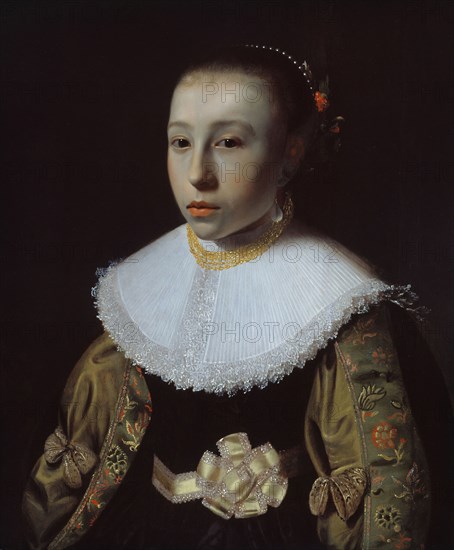Portrait of a Young Girl, 1633/35, Attributed to Pieter Dubordieu, Dutch, 1609/10–after 1678, Netherlands, Oil on panel, 58.6 x 49.8 cm (23 1/16 x 19 5/8 in.)