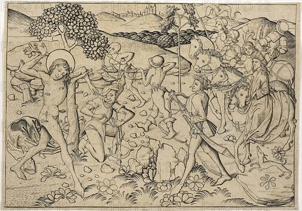 The Martyrdom of Saint Sebastian, 1450–60, Master E. S., German, active c. 1450-1467, Germany, Engraving on paper, 130 x 186 mm (plate), 134 x 191 mm (sheet)