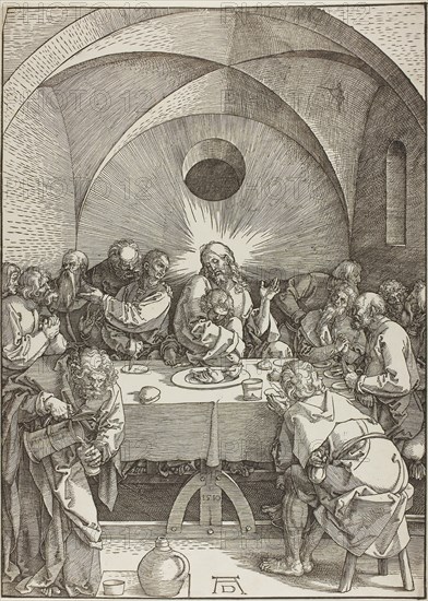 The Last Supper, from The Large Passion, 1510, Albrecht Dürer, German, 1471-1528, Germany, Woodcut in black on ivory laid paper, 403 x 289 mm (image), 405 x 290 mm (sheet)