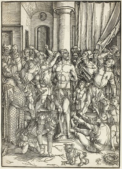 The Flagellation, from The Large Passion, c. 1496–97, Albrecht Dürer, German, 1471-1528, Germany, Woodcut in black on ivory laid paper, 384 x 277 mm (image), 387 x 278 mm (sheet)