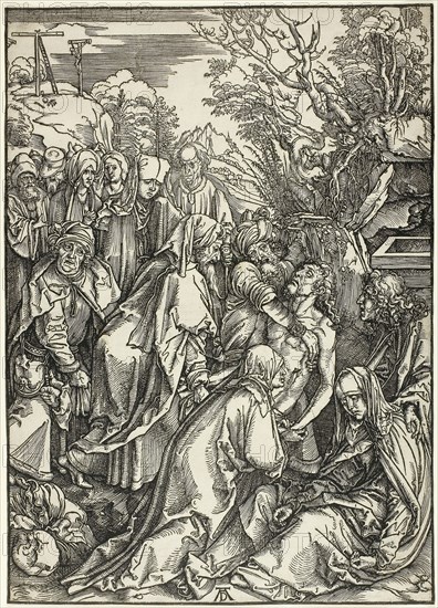The Deposition of Christ, from The Large Passion, c. 1496–97, Albrecht Dürer, German, 1471-1528, Germany, Woodcut in black on ivory laid paper, 388 x 278 mm
