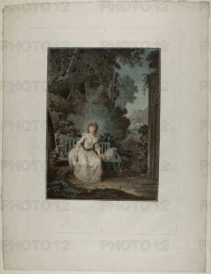 Madame Dugazon in the Opera Nina, ou La folle par amour (Nina, or The Woman Maddened by Love), 1787, Jean-Francois Janinet (French, 1752-1814), after Claude Hoin (French, 1750-1817), France, Wash-manner aquatint in color on ivory laid paper, 315 × 233 mm (image), 430 × 318 mm (plate), 569 × 433 mm (sheet)