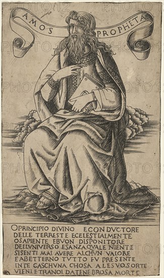 The Prophet Amos, 1480/90, Attributed to Francesco Rosselli, Italian, 1448-before 1513, Italy, Engraving on paper, 173 x 101 (sheet)