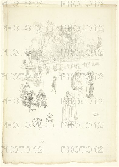 Nursemaids: Les Bonnes du Luxembourg, 1894, James McNeill Whistler, American, 1834-1903, United States, Transfer lithograph in black on cream laid paper, 202 x 158 mm (image), 297 x 213 mm (sheet)
