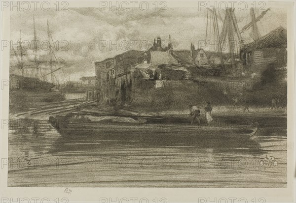 Limehouse, 1878, James McNeill Whistler, American, 1834-1903, United States, Lithotint in black ink with scraping and incising, on a prepared half-tint ground, on cream Japanese paper, 172 x 264 mm (image), 192 x 280 mm (sheet)