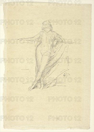 Little Draped Figure, Leaning, 1893, James McNeill Whistler, American, 1834-1903, United States, Transfer lithograph in black on cream laid Japanese vellum, 179 x 146 mm (image), 317 x 225 mm (sheet)