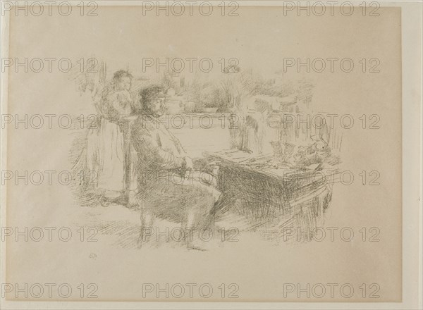 The Shoemaker, 1896, James McNeill Whistler, American, 1834-1903, United States, Transfer lithograph in various black inks, with stumping, on buff laid paper, 158 x 221 mm (image), 244 x 326 mm (sheet)