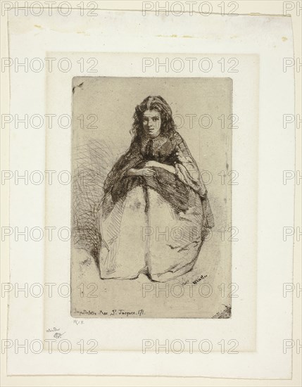Fumette, 1858, James McNeill Whistler, American, 1834-1903, United States, Etching with foul biting in dark brown ink on off-white China paper laid down on off-white wove paper (chine collé), 163 x 109 mm (plate), 246 x 193 mm (sheet)