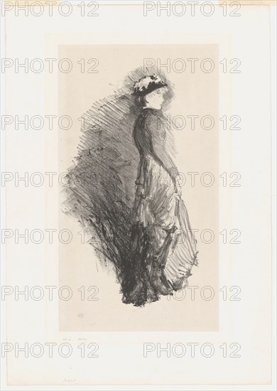 Study, 1878, James McNeill Whistler, American, 1834-1903, United States, Lithograph in black ink with scraping and roulette work on ivory chine laid down on off-white plate paper, 266 x 149 mm (image), 304 x 171 mm (primary support), 401 x 281 mm (secondary support)
