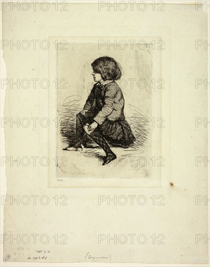 Seymour Haden, Jr, Seated, 1857/58, James McNeill Whistler, American, 1834-1903, United States, Etching with foul biting in black ink on off-white laid paper, 136 x 97 mm (plate), 263 x 209 mm