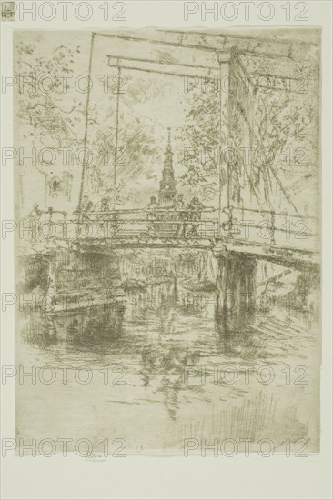 Little Drawbridge, Amsterdam, 1889, James McNeill Whistler, American, 1834-1903, United States, Etching with foul biting in dark brown ink on ivory Japanese paper, 175 x 128 mm (image, trimmed within plate mark), 178 x 128 mm (sheet)