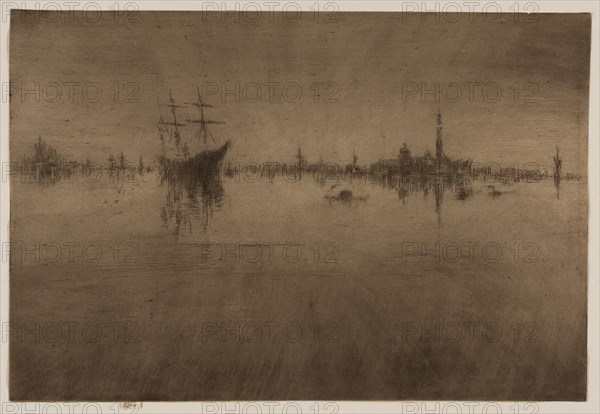 Nocturne, from Venice, a Series of Twelve Etchings (the First Venice Set), 1879–80, James McNeill Whistler, American, 1834-1903, United States, Etching and drypoint in brown on cream laid paper, 201 x 297 mm (image, trimmed within plate mark), 204 x 297 mm (sheet)