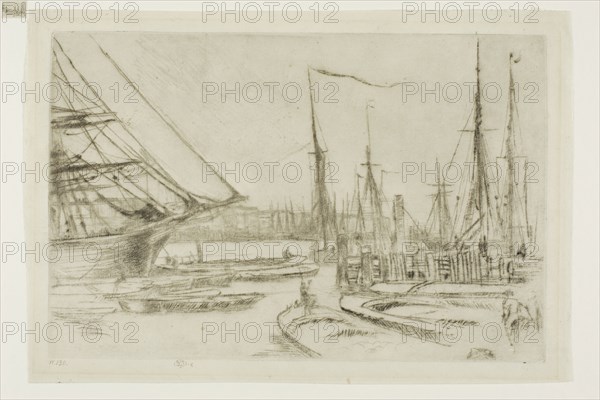 From Billingsgate, 1876/77, James McNeill Whistler, American, 1834-1903, United States, Drypoint in black ink on cream laid paper, 159 x 226 mm (plate), 170 x 249 mm (sheet)