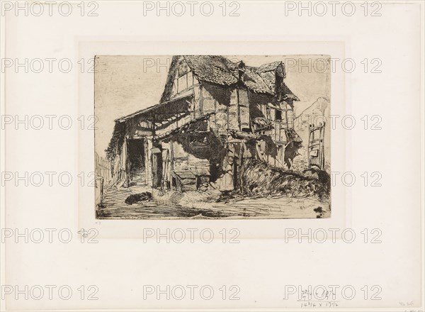 The Unsafe Tenement, 1858, James McNeill Whistler, American, 1834-1903, United States, Etching with foul biting in black ink on off-white China paper laid down on off-white wove paper (chine collé), 157 x 227 mm (plate), 294 x 397 mm (sheet)