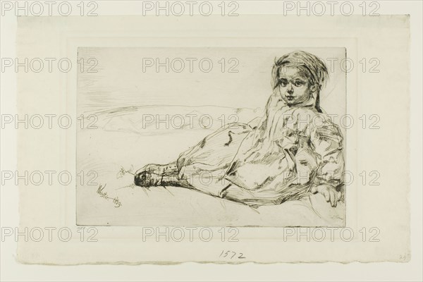 Bibi Valentin, 1859, James McNeill Whistler, American, 1834-1903, United States, Etching and drypoint in black ink with foul biting on ivory laid paper, 151 x 227 mm (plate), 210 x 331 mm (sheet)