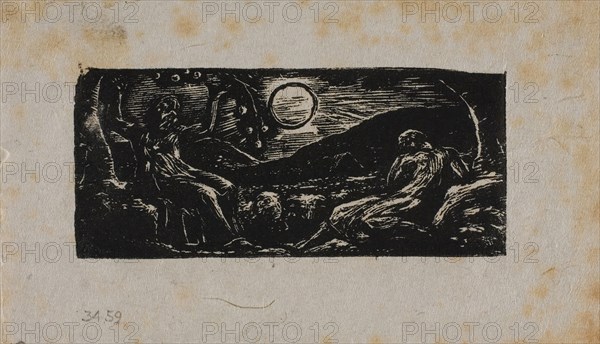 Thenot Under Fruit Tree, from The Pastorals of Virgil, 1821, William Blake, English, 1757-1827, England, Wood engraving on off-white wove paper, 32 × 75 mm (image/block), 64 × 108 mm (sheet)