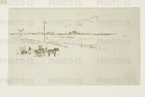 Railway-Station, Voves, 1888, James McNeill Whistler, American, 1834-1903, United States, Etching with foul biting in dark brown ink on ivory laid paper, 130 x 220 mm (image, trimmed within plate mark), 130 x 220 mm (sheet)