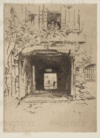 Doorway and Vine, 1879/80, James McNeill Whistler, American, 1834-1903, United States, Etching and drypoint with foul biting in black ink on ivory laid paper, 232 x 179 mm (image, trimmed within plate mark), 240 x 179 mm (sheet)