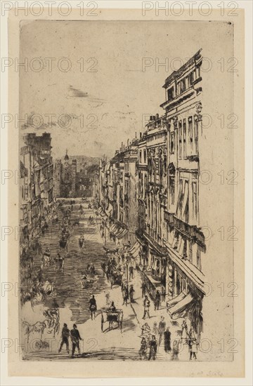St. James’s Street, 1878, James McNeill Whistler, American, 1834-1903, United States, Etching and drypoint with foul biting in black ink on cream laid paper, 279 x 175 mm (plate), 301 x 194 mm (sheet)