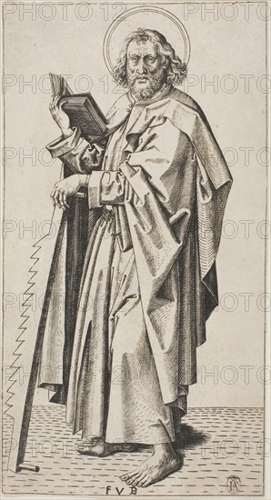 Saint Simon, c. 1500, Master F.V.B., Netherlandish, active 1475-1500, Bruges, Engraving on paper, 183 × 98 mm