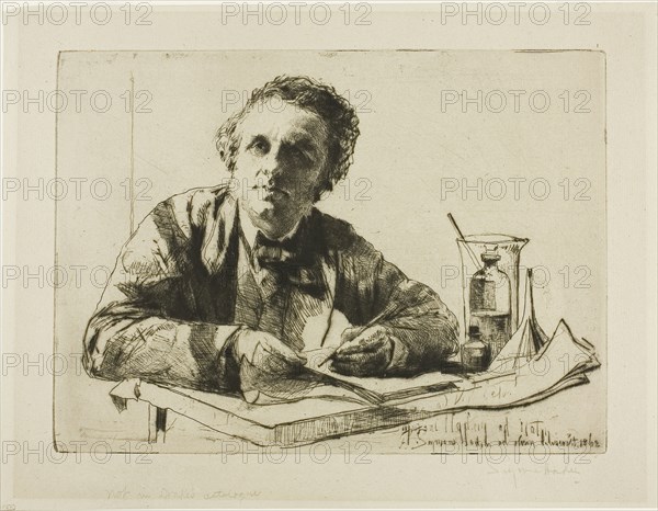Portrait of Francis Seymour Haden, No. 2 (While Etching), 1862, Francis Seymour Haden, English, 1818-1910, England, Etching and drypoint on cream laid paper, 196 × 270 mm (image/plate), 247 × 321 mm (sheet)