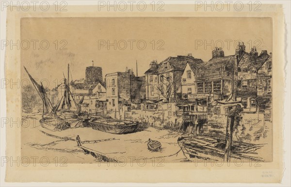 The Adam and Eve, Old Chelsea, 1878, James McNeill Whistler, American, 1834-1903, United States, Etching and drypoint in black ink on cream Japanese paper, 174 x 302 mm (plate), 215 x 332 (sheet)