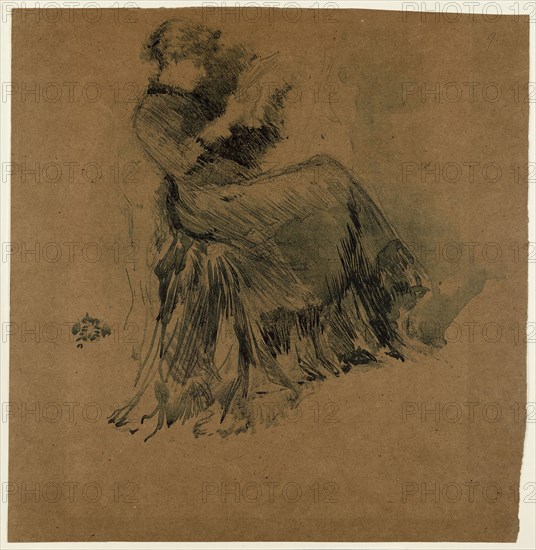 Study, 1878, James McNeill Whistler, American, 1834-1903, United States, Lithotint in blue, with scraping, on brown wove paper, 265 x 240 mm (image), 288 x 280 mm (sheet)