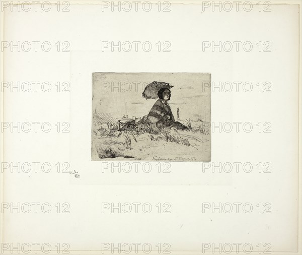 En Plein Soleil, 1858, James McNeill Whistler, American, 1834-1903, United States, Etching with foul biting in black ink on off-white China paper laid down on off-white wove paper (chine collé), 101 x 135 mm (plate), 279 x 333 mm (sheet)